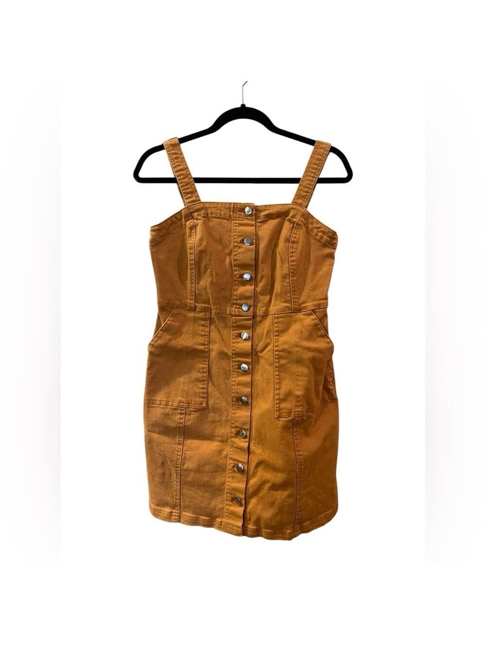 Thread & Supply Women’s Brown Button Front Denim Pinafore Overall Dress Small